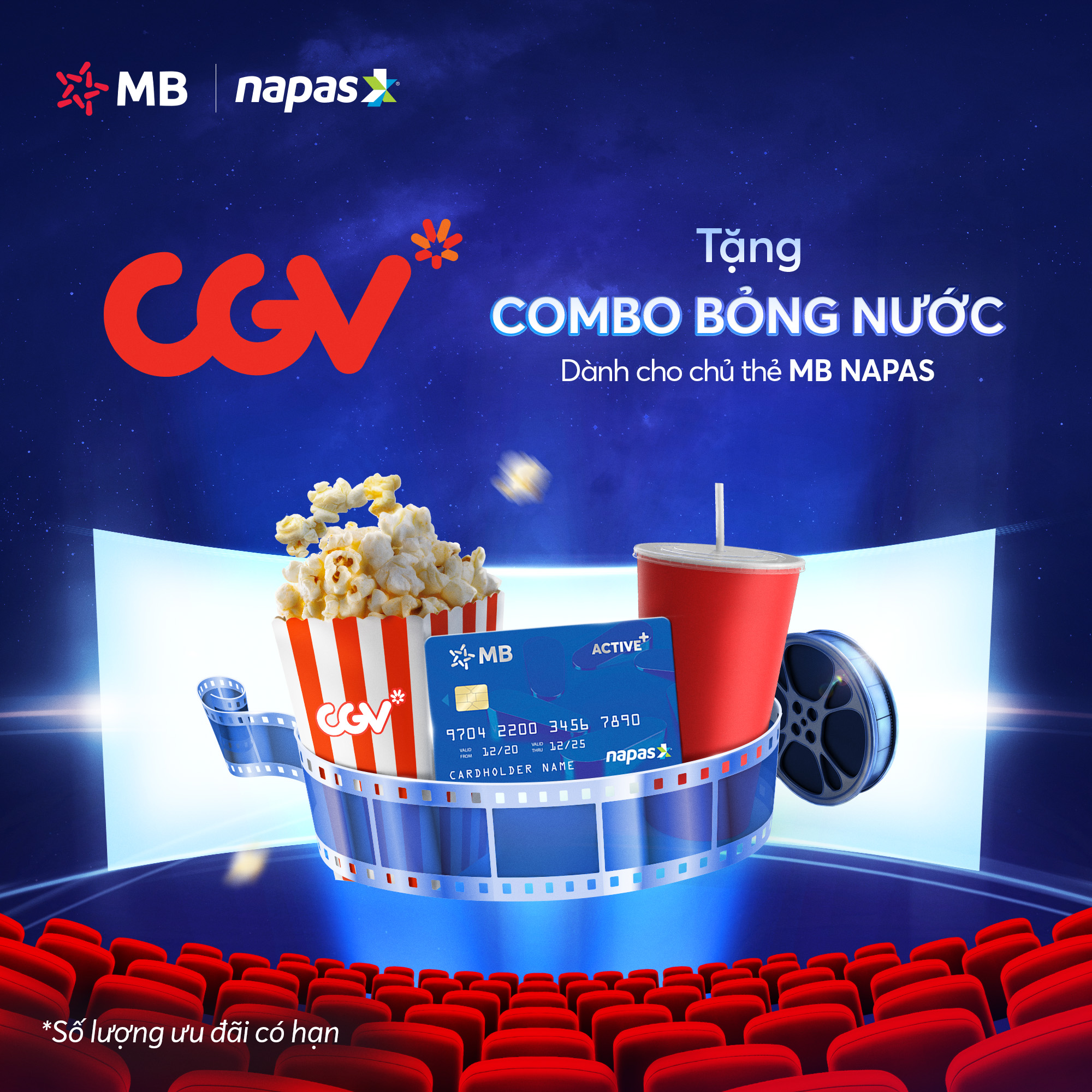 Tặng combo bỏng nước dành cho chủ thẻ MB NAPAS tại CGV