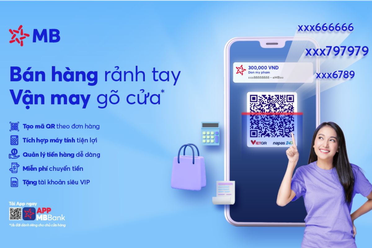 VietQR MB trên App MBBank giúp hộ kinh doanh tạo mã QR nhận tiền tại quầy thanh toán.