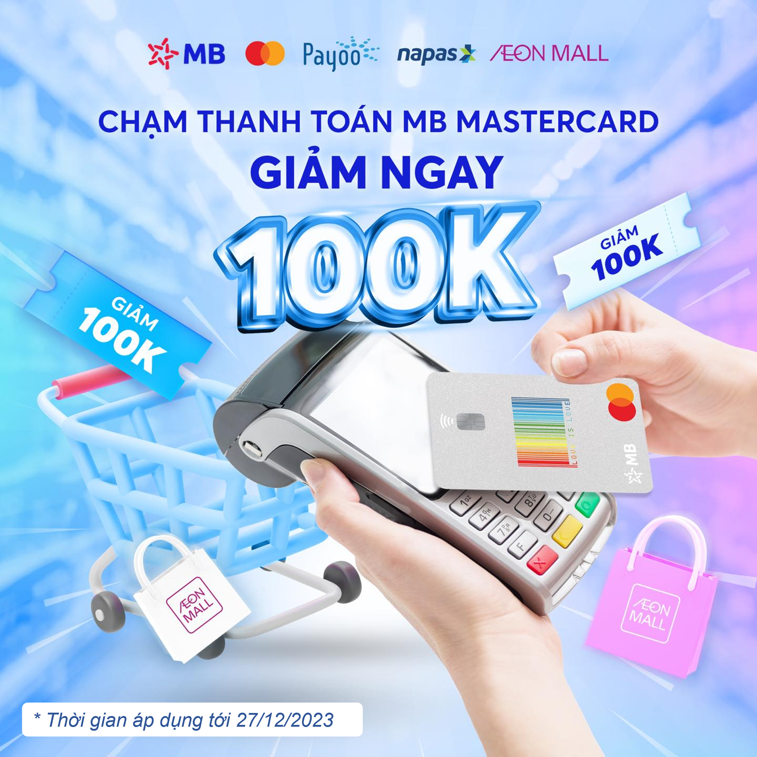 [AEON MALL] Chạm thẻ MB Mastercard, giảm ngay 100K